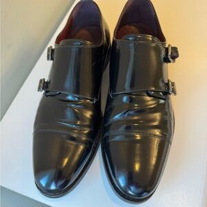 Geox Men's Shiny Black Double Monk Strap Oxfords